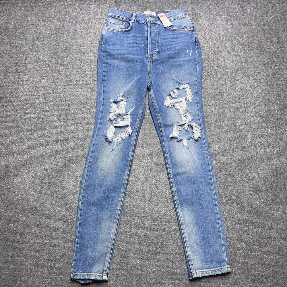 We The Free Jeans Women 29 Blue Skinny Button High Rise Fly Distressed
